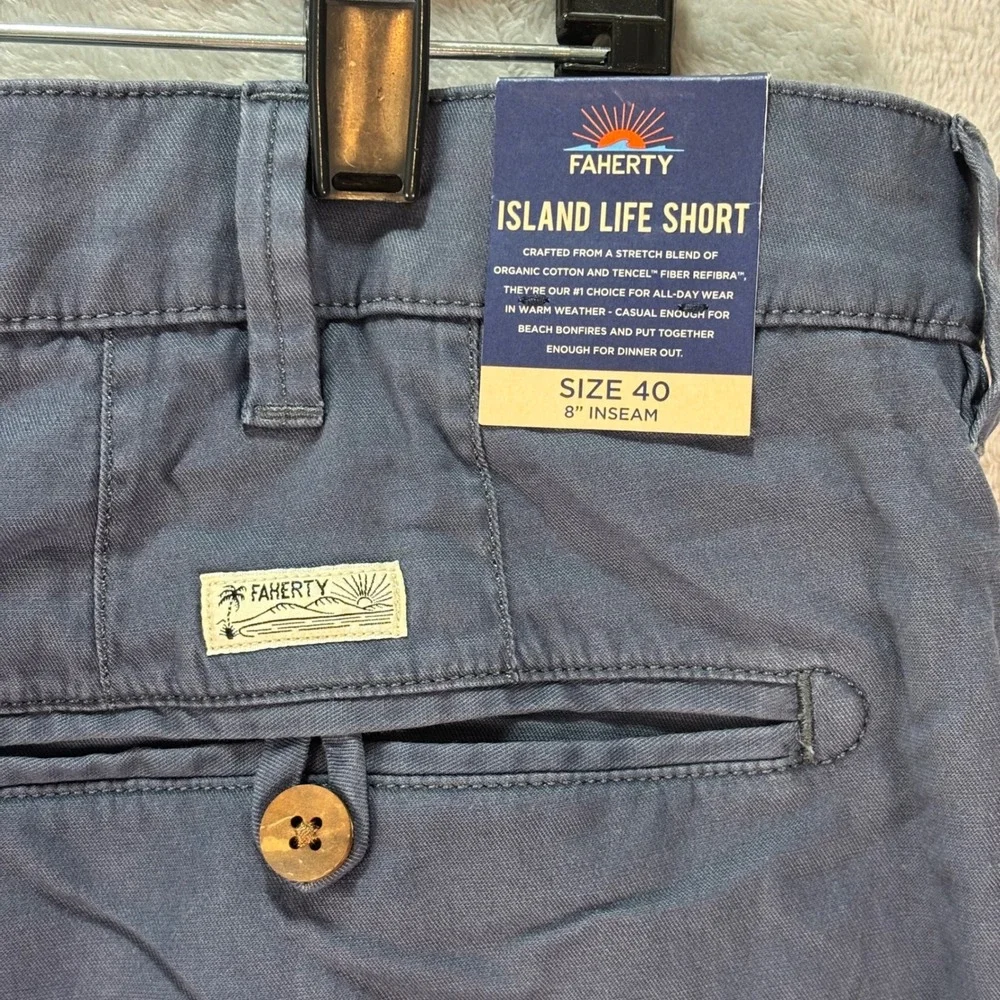 Faherty Island Life Shorts Organic Cotton Size Mens 40 Navy Blue Chino Preppy 8